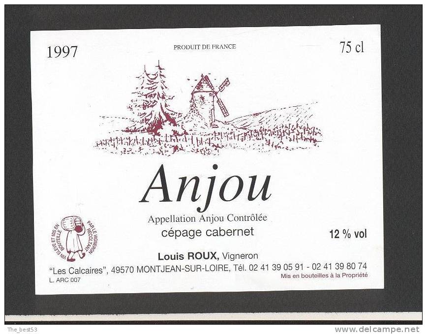 Etiquette De Vin  Anjou 1997  -  Louis Roux  à Montjean Sur Loire  -  Moulin à Vent - Windmills