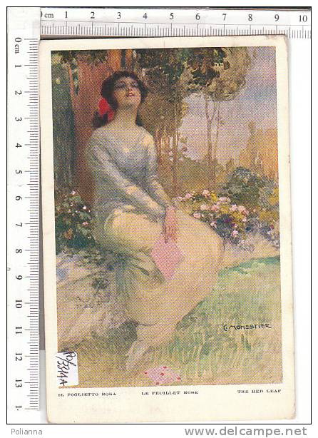 PO3314A# Illustratore Monestier - DONNA Con FOGLIETTO ROSA  VG 1922 - Monestier, C.