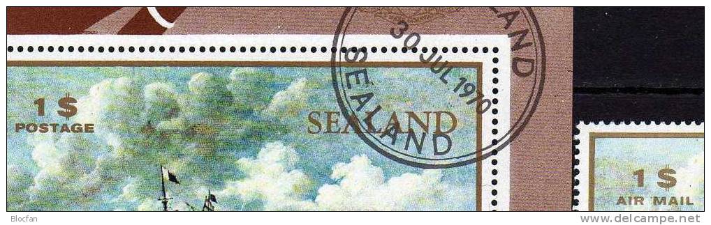 Marine auf Atlantik 1970 RM GB Sealand 30,31+Block 1 o 26€ Historische Segelschiffe Regionalmarken s/s privates sheet UK