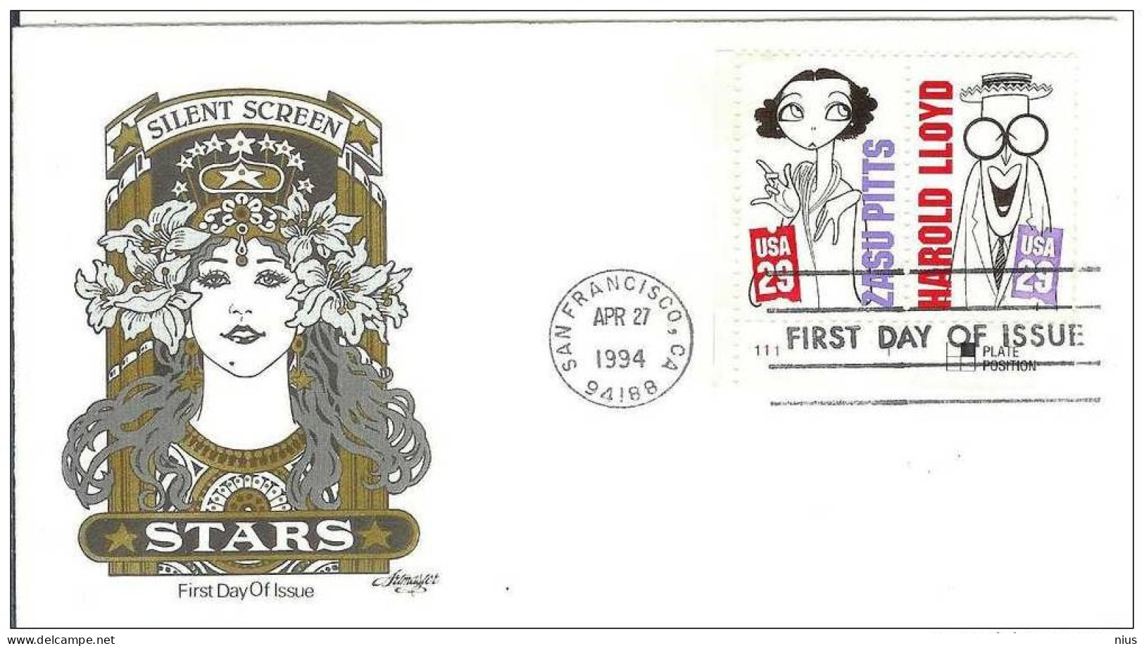 USA United States 1994 FDC Actor Harold Lloyd ZaSu Pitts Film Cinema Movie Comedy Silent Screen Comedians - 1991-2000