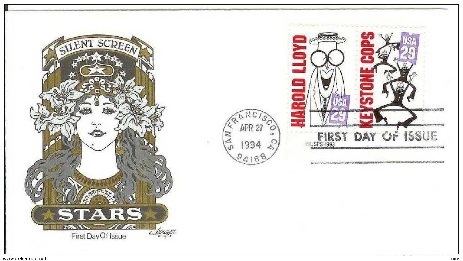 USA United States 1994 FDC Actor Harold Lloyd Keystone Cops Film Cinema Movie Comedy Silent Screen Comedians - 1991-2000