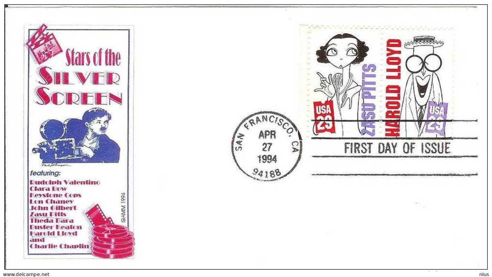 USA United States 1994 FDC Actor Harold Lloyd ZaSu Pitts Film Cinema Movie Comedy Comedians - 1991-2000