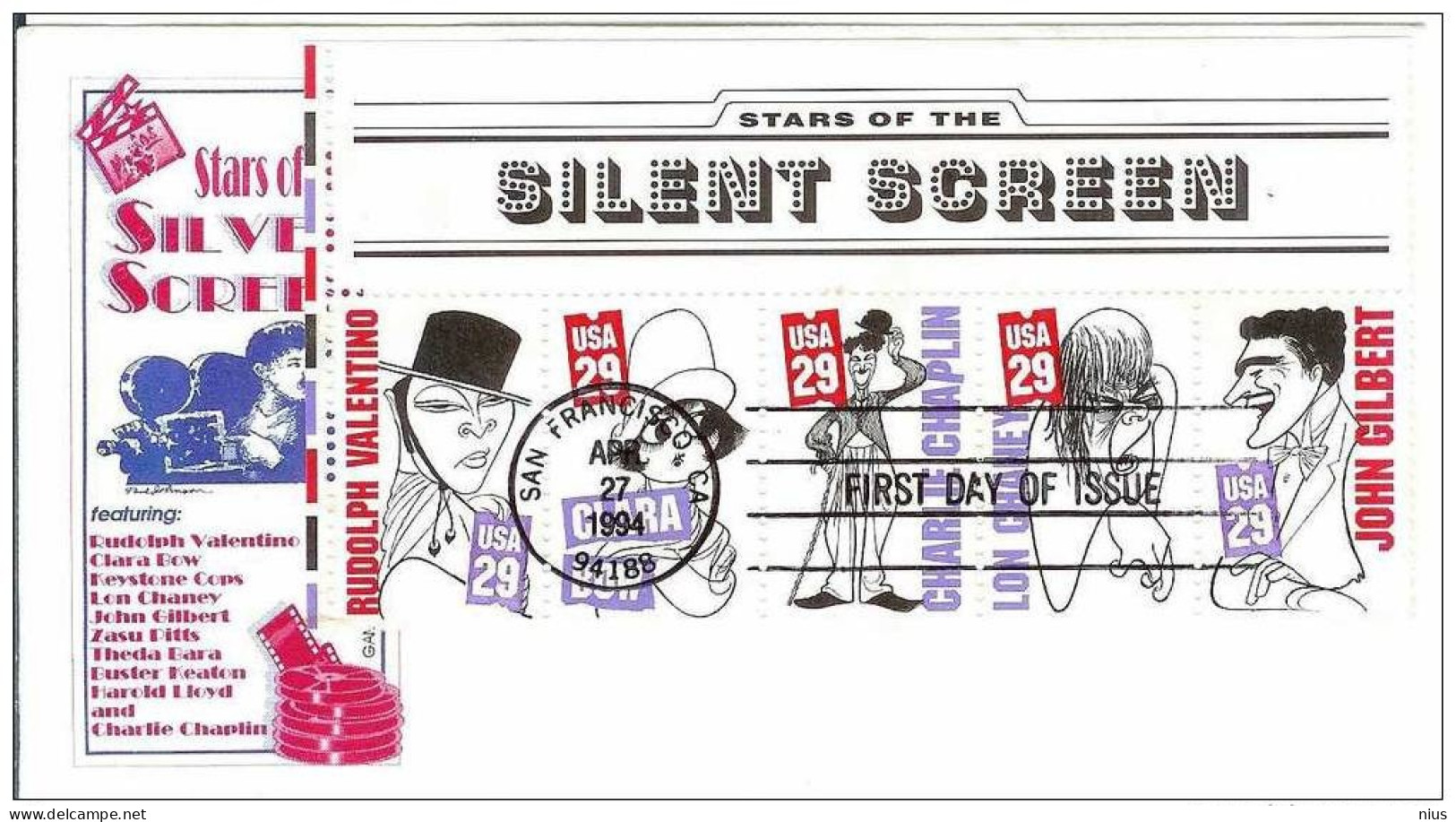 USA United States 1994 FDC Actor Valentino Bow Chaplin Gilbert Film Cinema Movie Comedy Comedians - 1991-2000