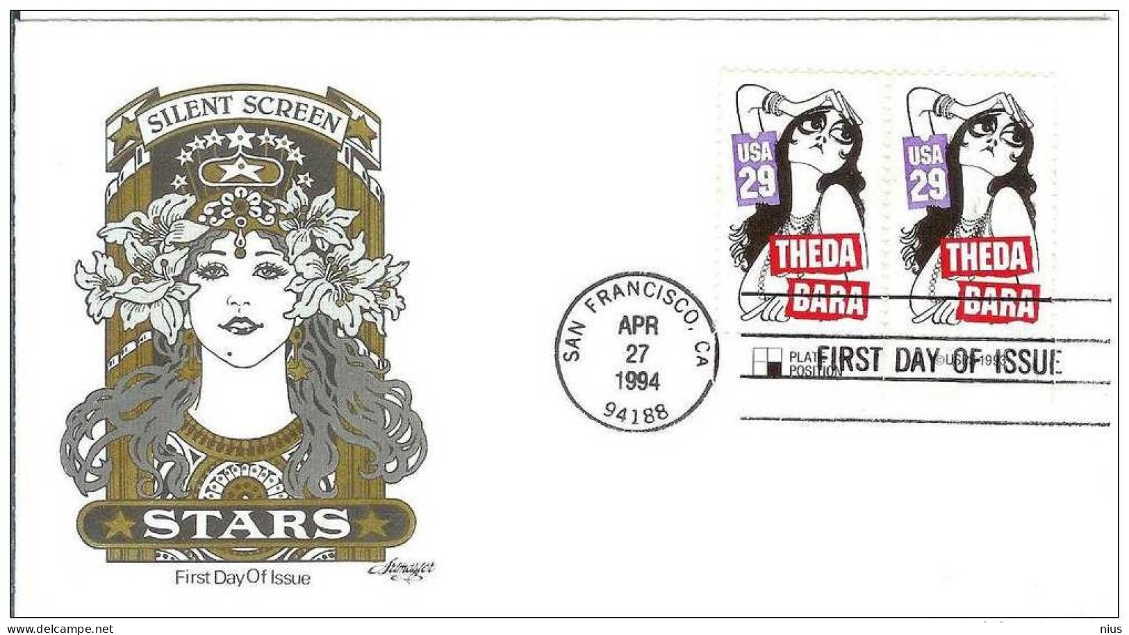 USA United States 1994 FDC Actor Theda Bara Film Cinema Movie Comedy Silent Screen Comedians - 1991-2000