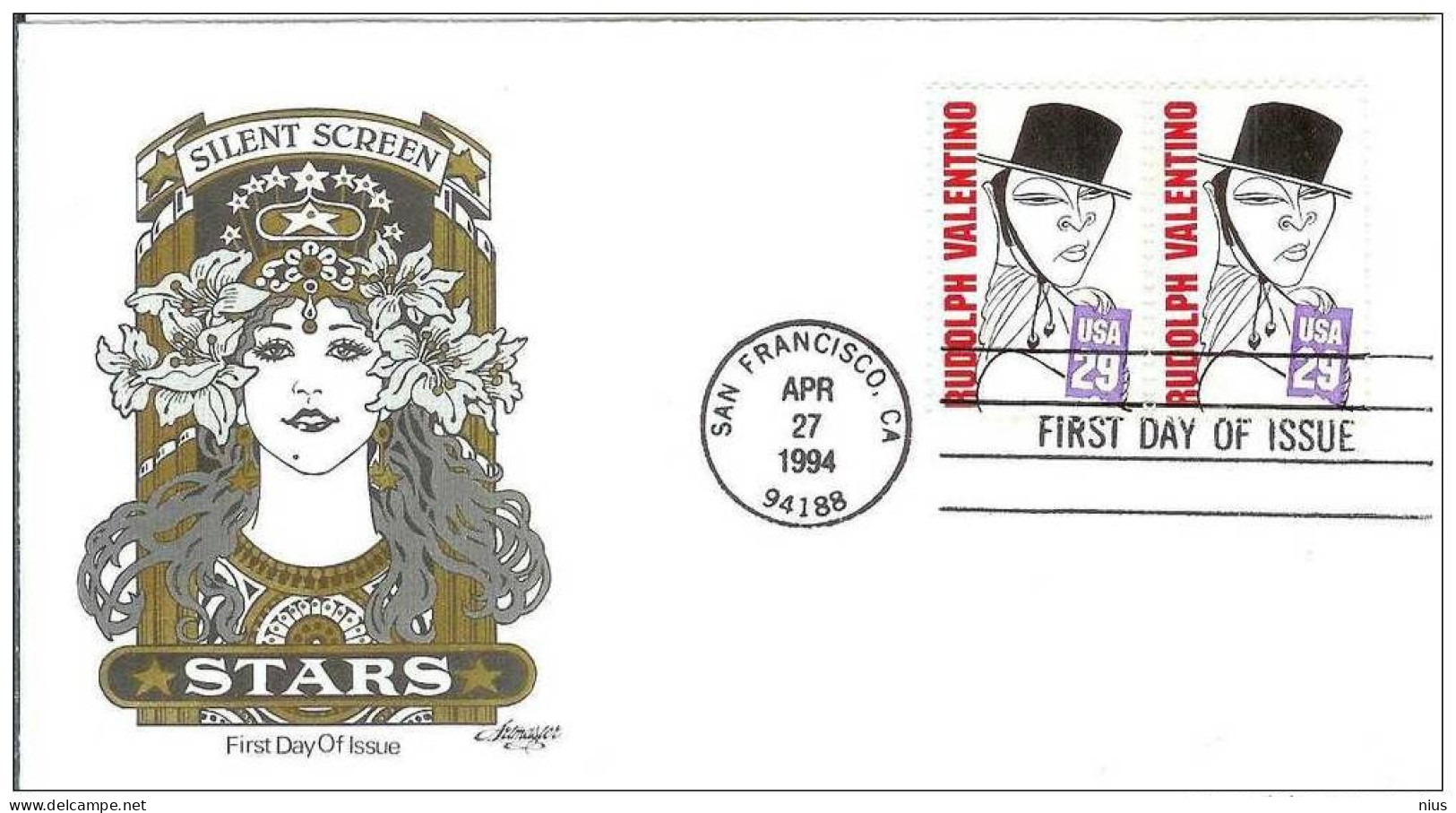 USA United States 1994 FDC Actor Rudolph Valentino Film Cinema Movie Comedy Silent Screen Comedians - 1991-2000