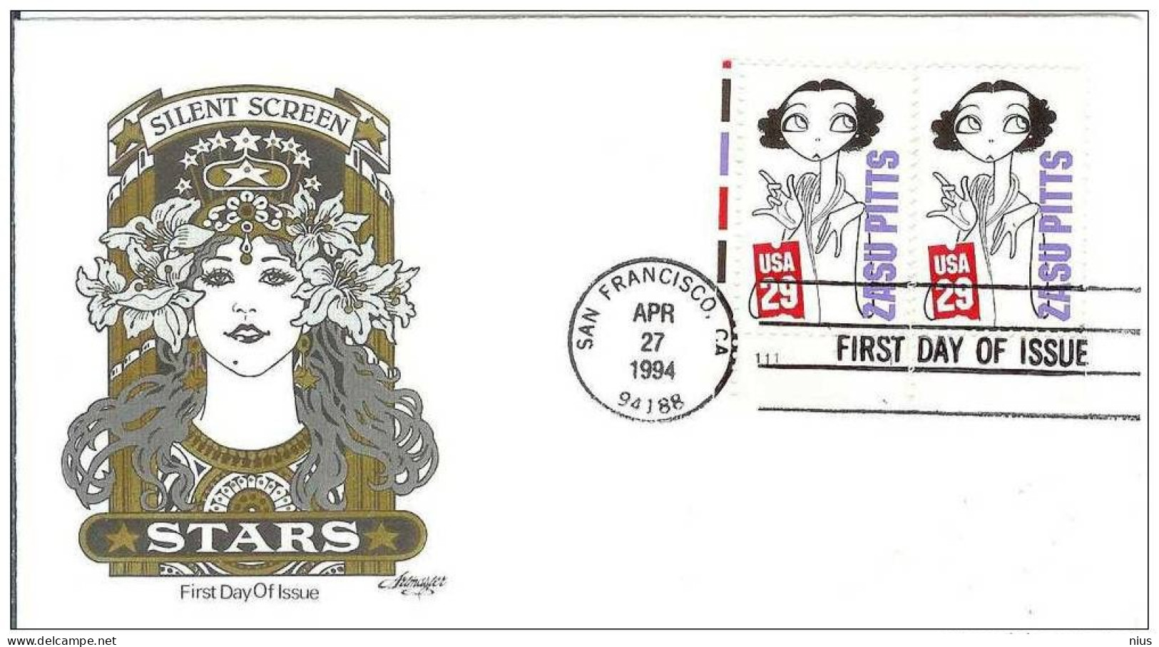 USA United States 1994 FDC Actor ZaSu Pitts Film Cinema Movie Comedy Silent Screen Comedians - 1991-2000