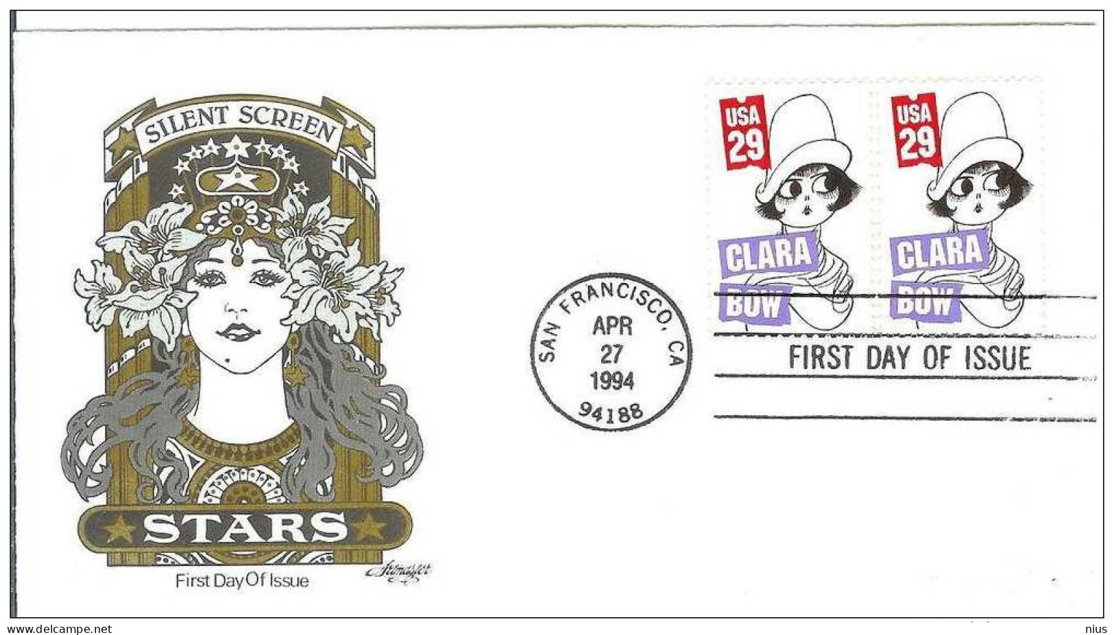 USA United States 1994 FDC Actor Clara Bow Film Cinema Movie Comedy Silent Screen Comedians - 1991-2000