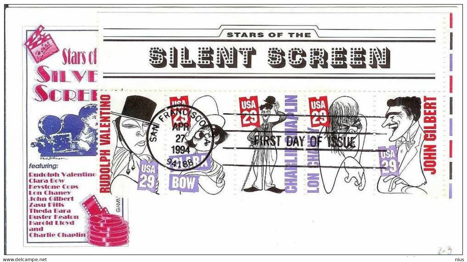 USA United States 1994 FDC Actor Valentino Bow Chaplin Gilbert Film Cinema Movie Comedy Comedians Chaney - 1991-2000