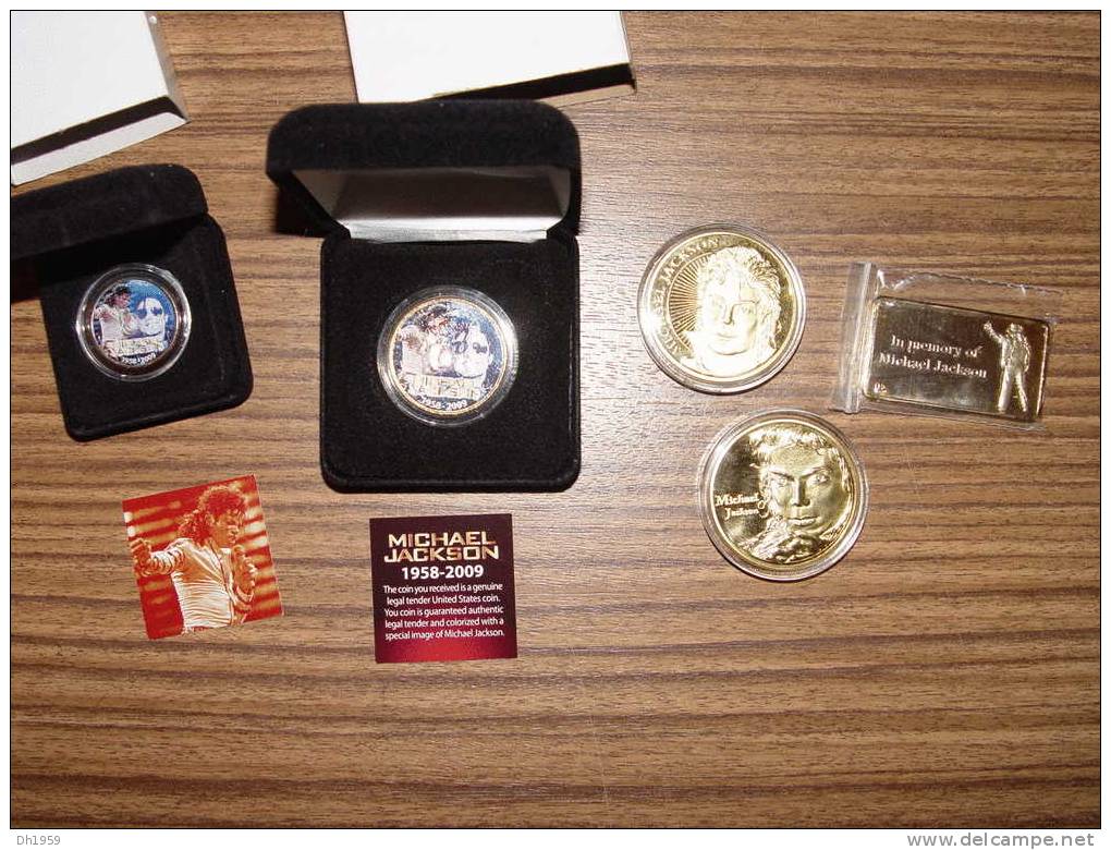 5 MEDAILLES JETONS HALF DOLLAR USD SOUVENIR MICHAEL JACKSON KING OF POP - Autres & Non Classés