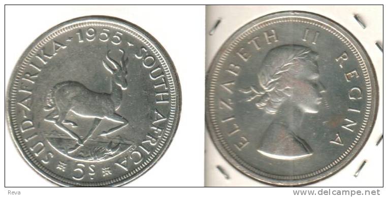 SOUTH AFRICA 5 SHILLINGS ANIMAL  FRONT QEII HEAD BACK 1955 VF SILVER KM?  READ DESCRIPTION CAREFULLY !!! - South Africa