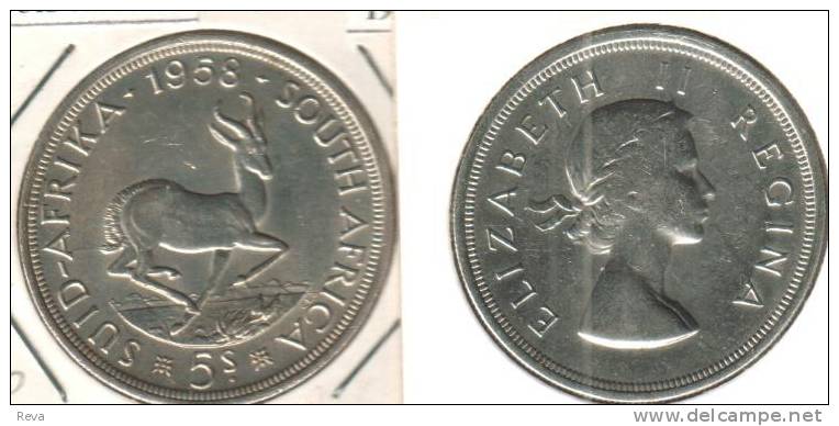 SOUTH AFRICA 5 SHILLINGS ANIMAL  FRONT QEII HEAD BACK 1955 VF SILVER KM?  READ DESCRIPTION CAREFULLY !!! - South Africa