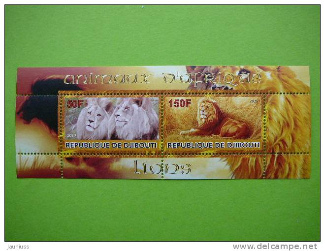 Djibouti  2010 Lions Big Cats Animals S/s Of 2 ** MNH - Big Cats (cats Of Prey)