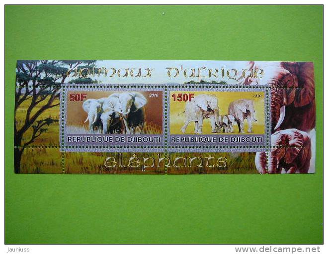 Djibouti  2010  Elephants Animals S/s Of 2 ** MNH - Horses