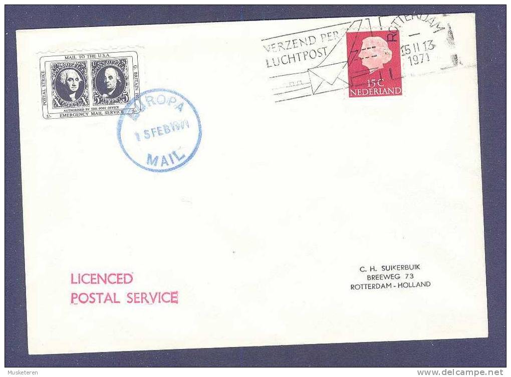 Netherlands Rotterdam 1971 Cover Postal Strike EMERGENCY MAIL SERVICE Label Purple EUROPA MAIL & Red Line Cancels !! - Lettres & Documents