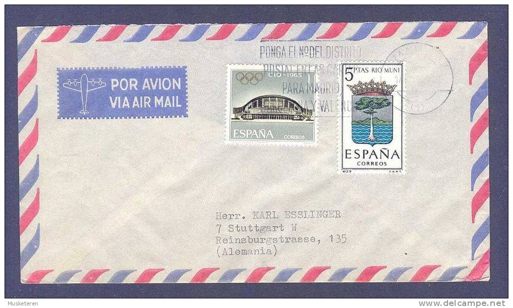 Spain Por Avion Airmail Madrid Cover To Stuttgart Alemania Germany Olympic Games Coat Of Arms - Cartas & Documentos