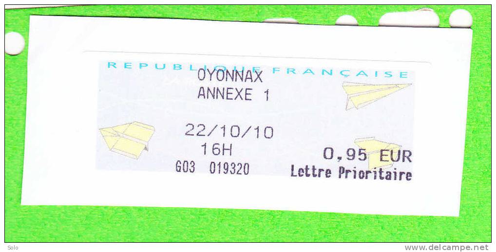 Sur Fragment - EMA LISA - OYONNAX ANNEXE 1 (Ain) à 0€95 Du 22-10-2010 - 2000 « Avions En Papier »