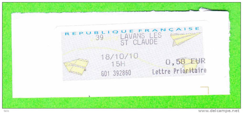 Sur Fragment - EMA LISA - LAVANS LES SAINT CLAUDE (Jura) à 0€58 Du 18-11-2010 - 2000 Type « Avions En Papier »