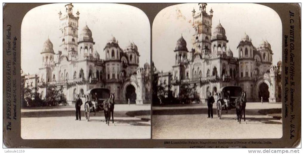 PHOTO STEREOSCOPIQUE -3340 Luximivilas Palace, Magnificent Residence Of Prince Of Baroda, India (attelage) - Stereoscopic