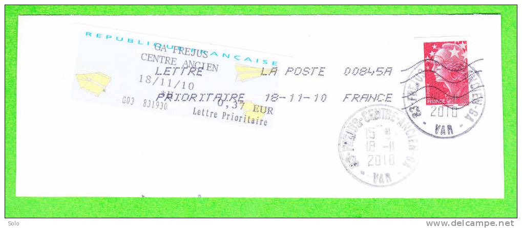 Sur Fragment - EMA LISA - GA FREJUS (Var) à 0€37 Du 18-11-2010 En Complèment D'Affanch. à 0€58 - 2000 Type « Avions En Papier »