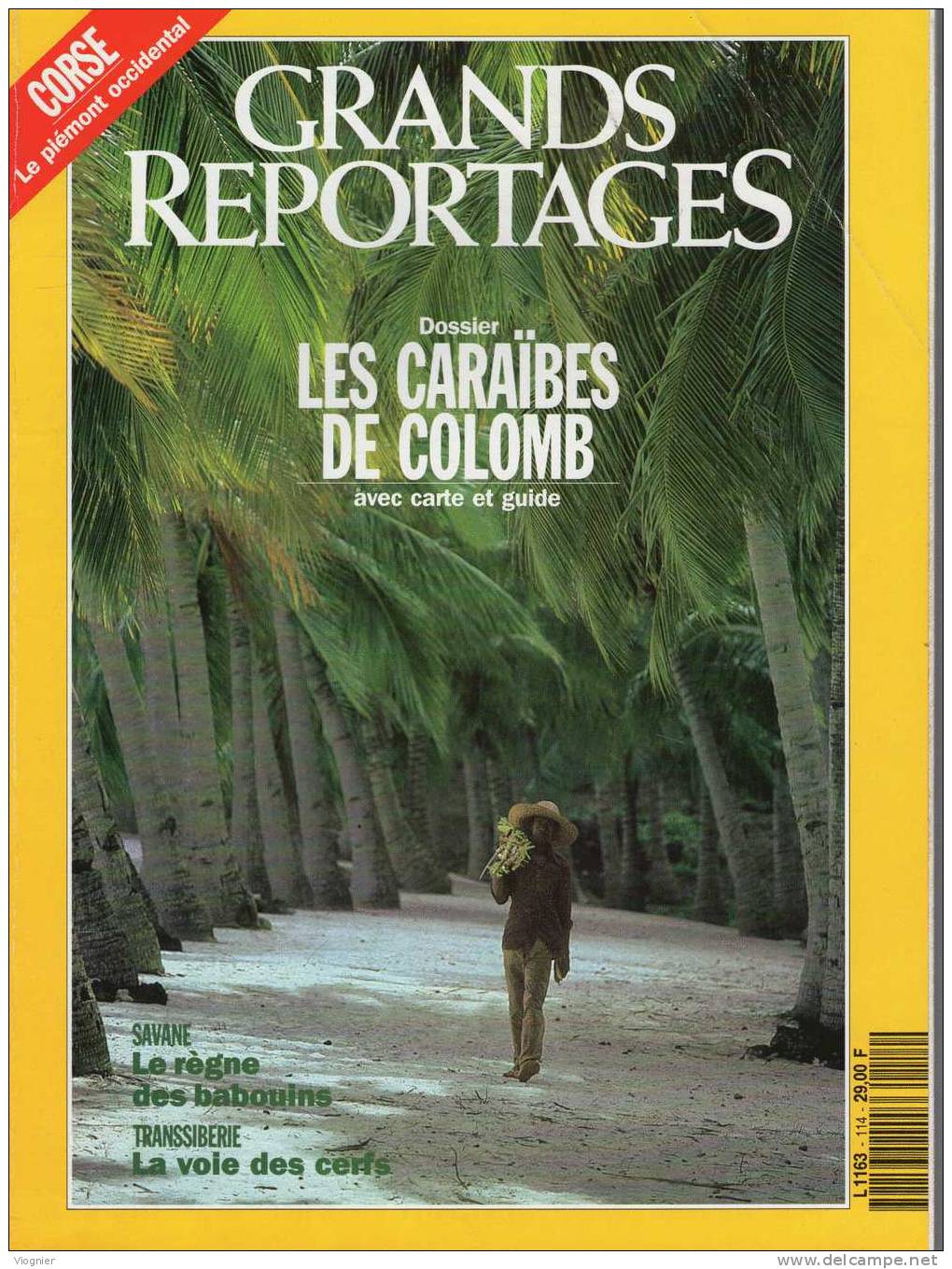 GRANDS REPORTAGES 	   Numéro 114  Juin 1991     Caraïbes, Corse, Savane, Babouins, Transsibérie,les Cerfs - Géographie