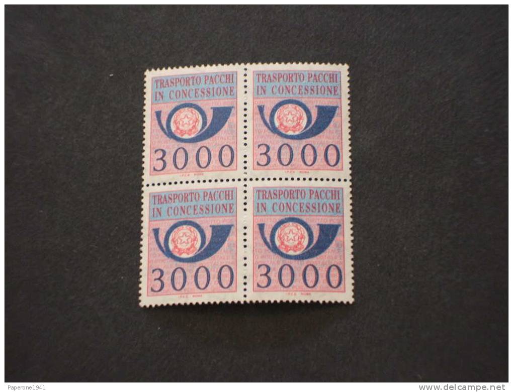 ITALIA-PACCHI CONCESSIONE- 1984 CIFRA L. 3000, IN QUARTINA(block Of For)-NUOVI(++) - Consigned Parcels