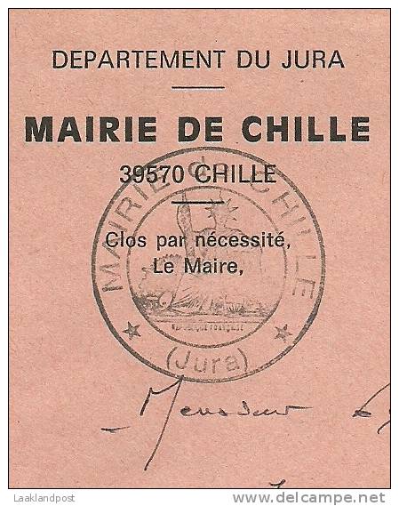 Cover France FRANCHISE POSTAL Marie De Chille, Slogan Lons Le Saunier Thermalisme 26-10-1993 (E1247) Free Postage - Kuurwezen