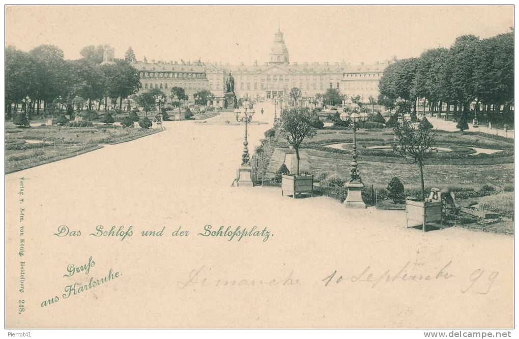 ALLEMAGNE - Gruss Aus KARLSRUHE  Der Schloss Und Der Schlosplatz- Jahr 1899 - Karlsruhe