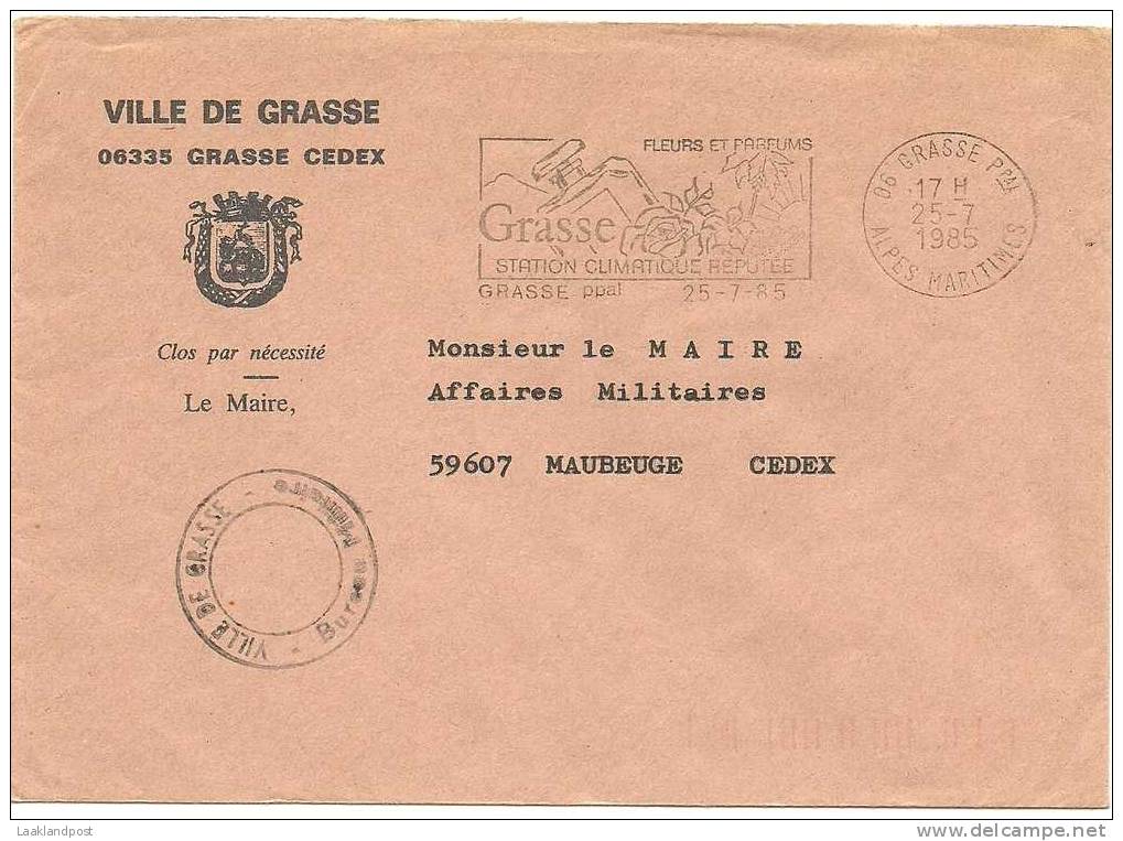 Cover FRANCHISE POSTALE Marie De Grasse, Slogan Fleurs Parfums 25-7-1985 (E1262) Free Postage - Andere & Zonder Classificatie