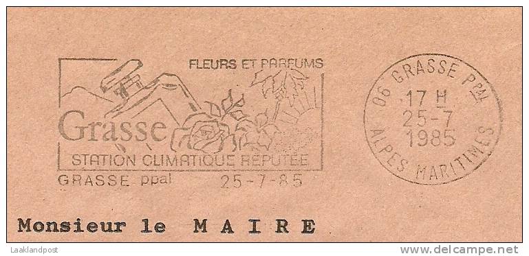 Cover FRANCHISE POSTALE Marie De Grasse, Slogan Fleurs Parfums 25-7-1985 (E1262) Free Postage - Andere & Zonder Classificatie