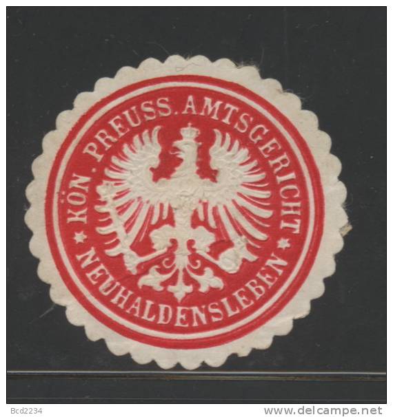 DEUTSCHSLAND PREUSSEN GERMANY PRUSSIA Siegelmarke Koeniglich Preussisches Amtsgericht - Neuhaldensleben - Matasellos Generales