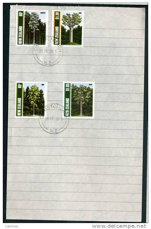 NOUVELLE-ZELANDE FEUILLET 1er JOUR FDC FLORE ARBRES Y&T 1034 - 1037 1990 - FDC