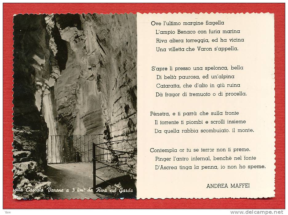 ITALIA 1956 TRENTO GROTTA CASCATA VARONE, CON POESIA DI ANDREA MAFFEI. VIAGGIATA. ANNULLO VARONE - Trento