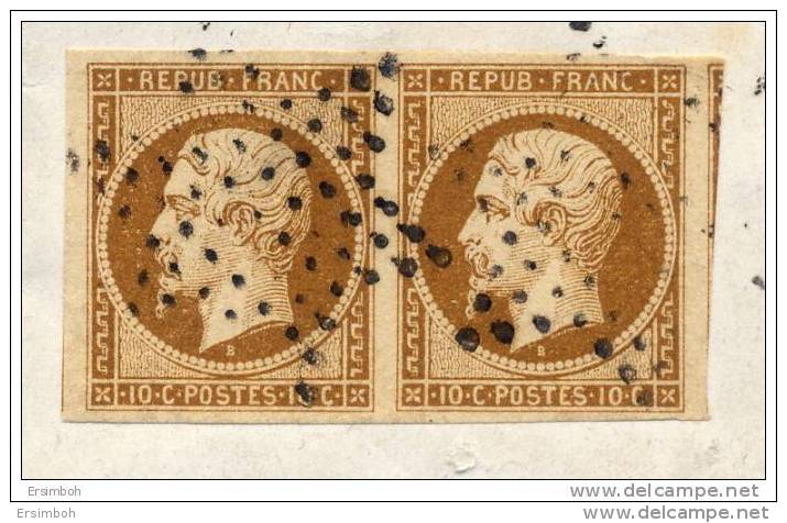 Lettre Paire N°9 Bistre Brun Foncé Luxe Paris à Nancy Cote Dallay 4600&euro;. Rare Et Signée Roumet - 1852 Louis-Napoleon