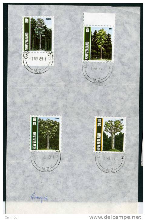 NOUVELLE-ZELANDE FEUILLET 1er JOUR FDC FLORE ARBRES Y&T 1034 - 1037 1990 - FDC