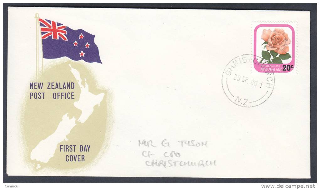 NOUVELLE-ZELANDE  ENVELOPPE 1er JOUR FDC 1980 FLEUR ROSE SURCHARGE Y&T 777 - FDC