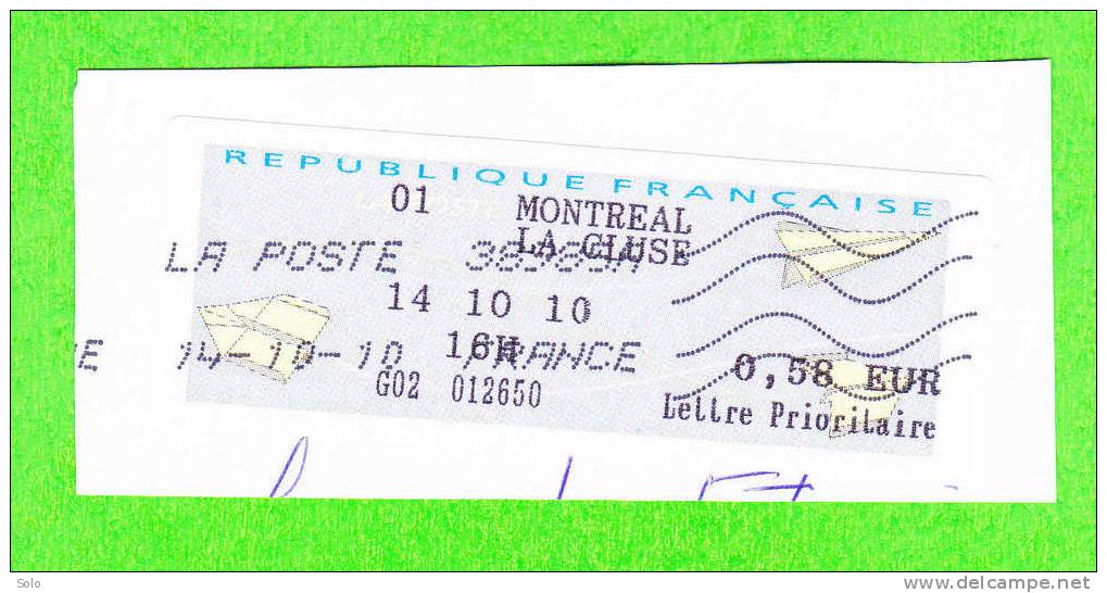 Sur Fragment - EMA LISA - MONTREAL LA CLUSE (Ain) à 0€58 Du 14-10-2010 - 2000 Type « Avions En Papier »