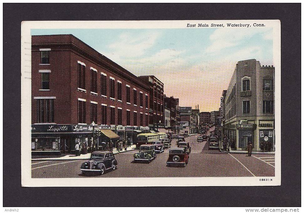 WATERBURY CONNECTICUT - EAST MAIN STREET - BUS - OLD CARS - 1930´S - POSTMARKED - ANIMATED - BY HAROLD HAHN CO - Waterbury