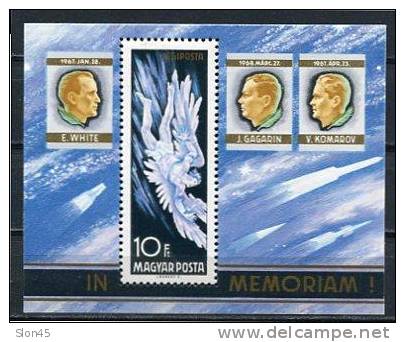 Hungary 1968 Sc C275 Mi Block 83A MNH Space In Memory Of Astronauts White, Komarov, Gagarin. - Unused Stamps