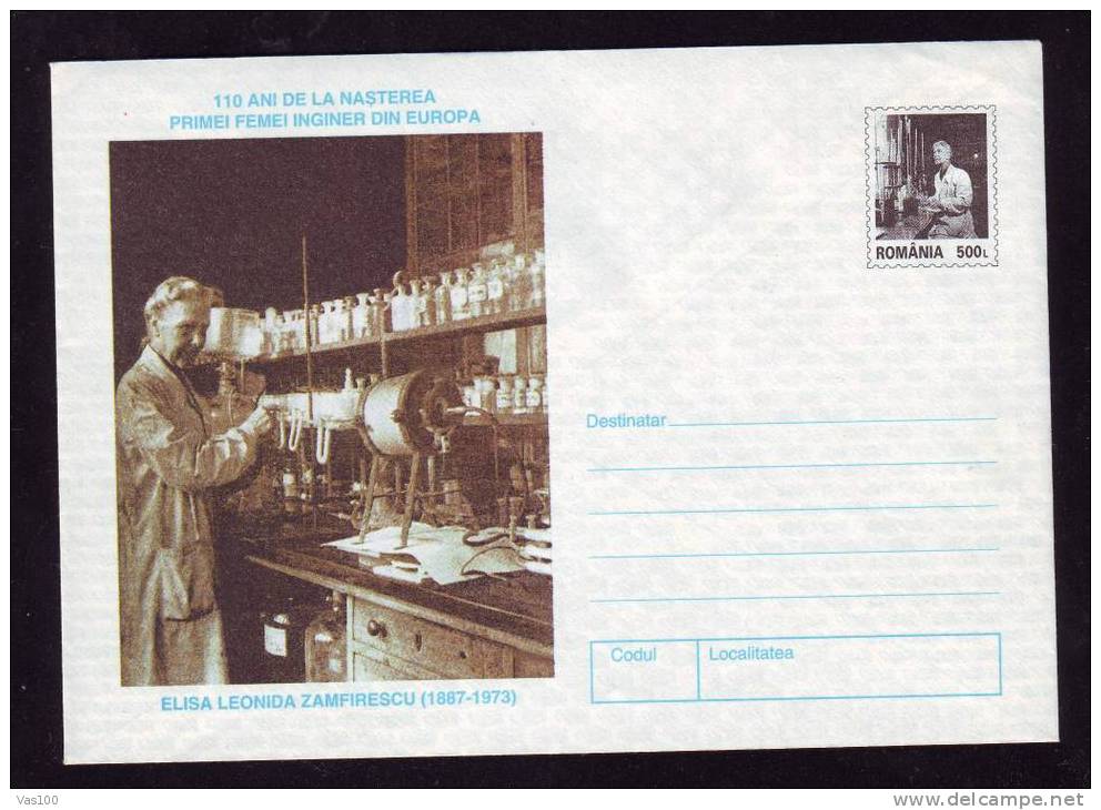 100 YEARS FIRST WOMAN INGINER CHIMIST IN EUROPE 1997 COVER STATIONERY ROMANIA. - Chemistry