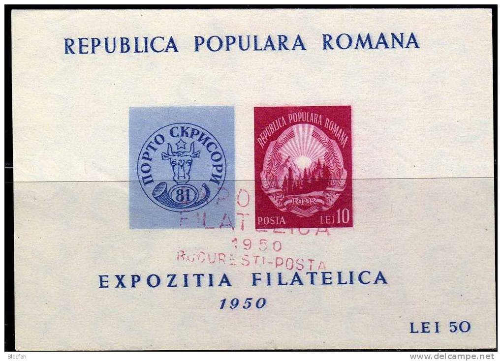 Wappen 1950 Rumänien Block 39X O 5€ Jubiläum Ochsenkopf Von Moldau Briefmarken-Ausstellung Bukarest Sheet From Romania - Used Stamps