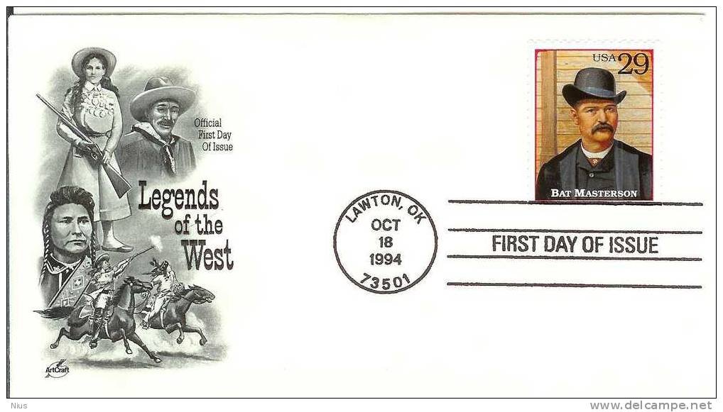 USA FDC 1994 Bat Masterson Frontiersman American West Militaria Horse Horses - 1991-2000