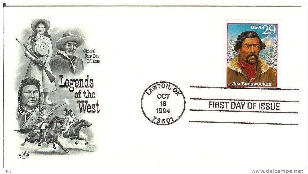 USA FDC 1994 Jim Beckwourth American West Explorer  Mountain Man Horse Horses - 1991-2000