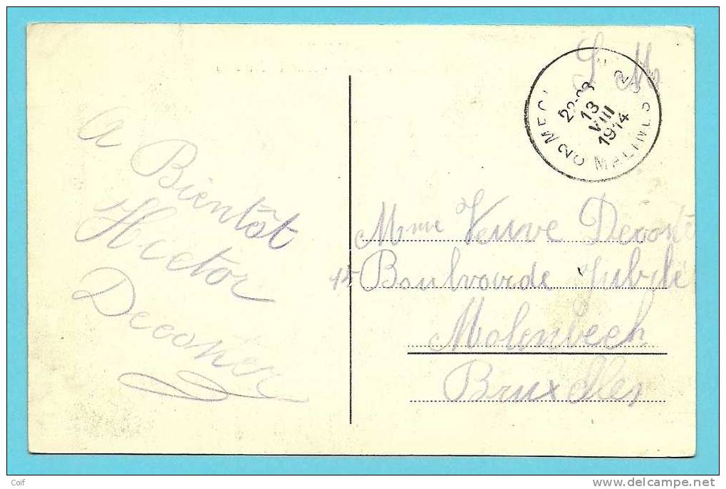 Kaart Met Stempel MECHELEN / MALINES Op 13/08/1914 (Offensief W.O.I) - Other & Unclassified