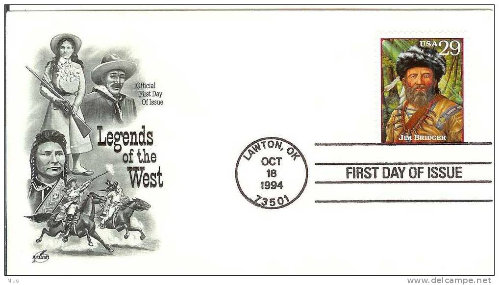 USA FDC 1994 Jim Bridger American West Mountain Men Trappers Scouts Horse Horses - 1991-2000