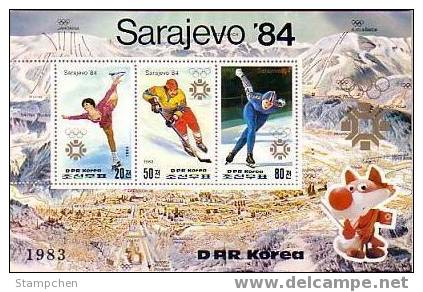 North Korea Stamps S/s 1983 Winter Olympic Games Sarajevo Sport Skiing Hockey Figure Skating 1984 Fox - Kunstschaatsen