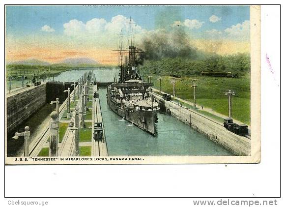USS TENNESSE IN MIRAFLORE LOCKS  PANAMA CANAL 1927 - Panama