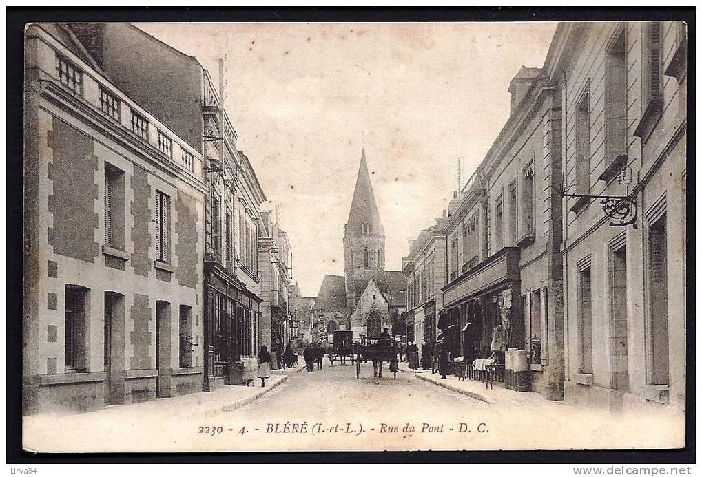 CPA  ANCIENNE- FRANCE- BLÉRÉ (37)- RUE DU PONT- AVEC TRES BELLE ANIMATION- ATTELAGES- VITRINES- DEBALLAGE TROTTOIR - Bléré