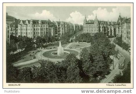 AKDE Germany Postcard Berlin Place Viktoria Luise - Fountain - Buildings - Tram 1910 - Schöneberg