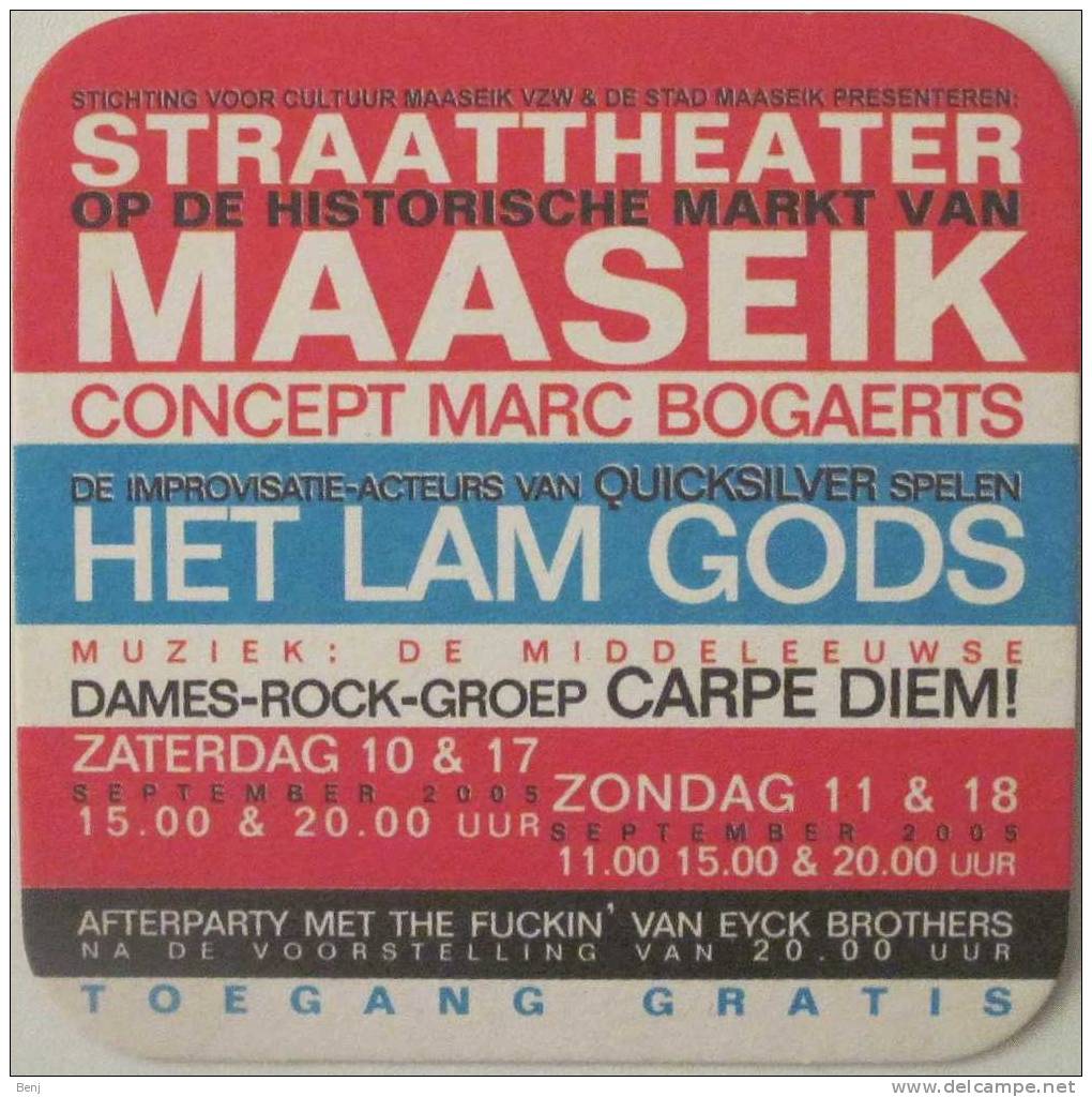 Sous-bock STRAATTHEATER MAASEIK - Marc BOGAERTS - HET LAM GODS - CARPE DIEM - VAN EYCK (2005) (R) - Sous-bocks