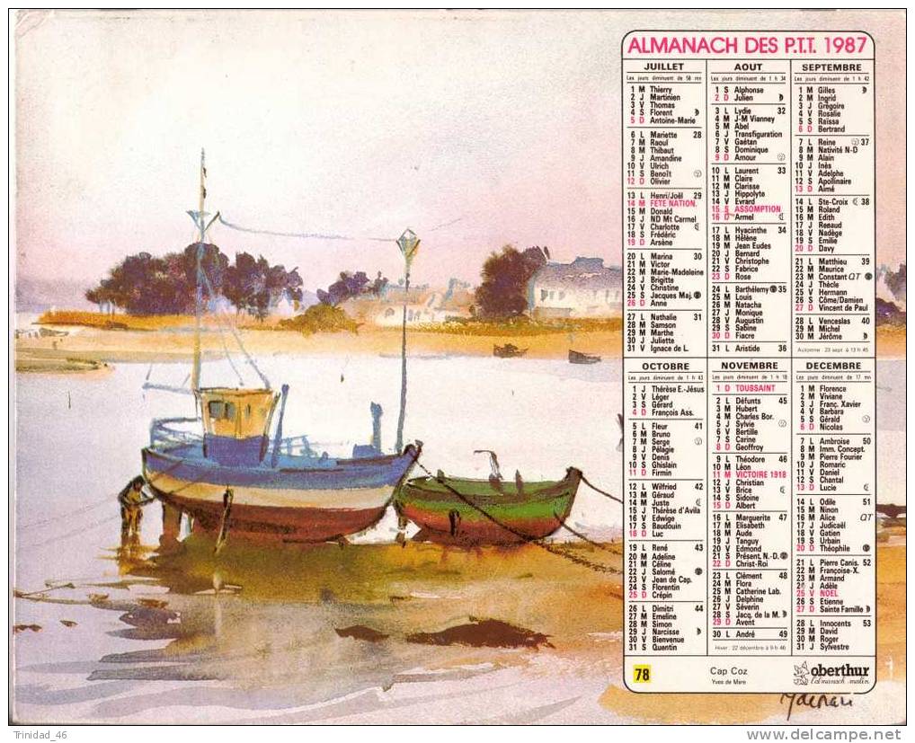 LE CAP COZ EN FOUESNANT  29  ( RARE ALMANACH 1987 )  BELLE ILLUSTRATION - Grand Format : 1981-90